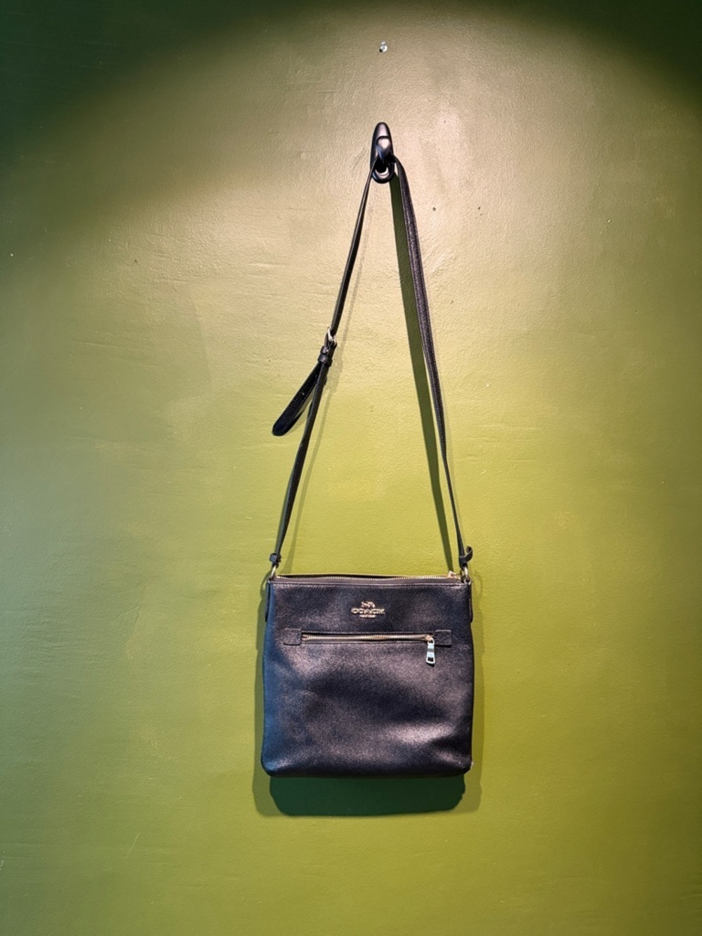 Coach Rowan File Black Leather Crossbody with Front Zip Pocket